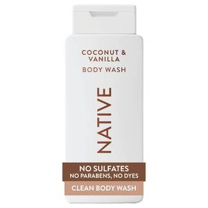 lot 39608 image: Native Clean Body Wash, Gentle & pH-balanced for Sensitive Skin, 24-Hr Freshness for Women & Men, Vegan & Cruelty-Free, Free of Sulfates, Parabens & Phthalates, Coconut & Vanilla, 18fl oz - Retail $10