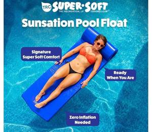 lot 39689 image: TRC Recreation Sunsation 1.75 Thick Foam Pool Float Lounger w Headrest for Lounging & Sunbathing in Swimming Pools, Beaches & Lakes, 64 x 24.5, Camping Mat. - Retail $130