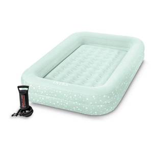 lot 39696 image: Intex Kids 10 Toddler Travel Manual Pump Air Mattress - Light Mint Green Inflatable Bed for IndoorOutdoor Use - Retail $43