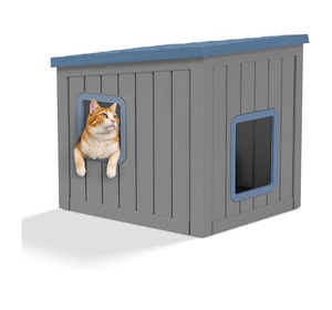 lot 191 image: Outdoor & Indoor Condo-Style 1-Level Waterproof, Insulated Cat Shelter for Cats & Small Dogs, Blue - Retail $69
