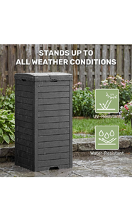lot 197 image: Outdoor Trash Can with Lid 31 Gallon Waterproof Plastic Black - Retail $65