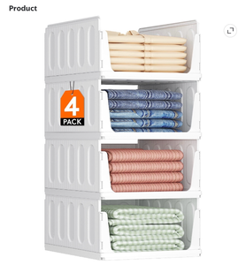 lot 204 image: Lifewit 4 Pack Stackable Closet Storage Baskets 16.5 Inch Plastic Organizers - Retail $35