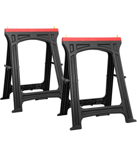 lot 207 image: Folding Saw Horses 2 Pack, 700 LBS Capacity Plastic Sawhorse, Weather Resistant, Non-Slip Rubber Feet, Folds to 1.9 for Easy Carry and Storage - Retail $50