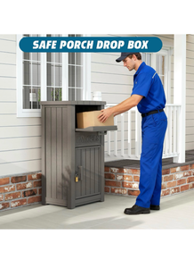 lot 214 image: Package Delivery Box with Sign, Lockable & Weatherproof Anti-Theft Parcel Delivery Box for Porch, Curbside, Patio,Gray - Retail $160