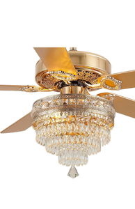 lot 248 image: 52Golden Crystal Chandelier Ceiling Fans with Lights and Remote Control - Retail $199