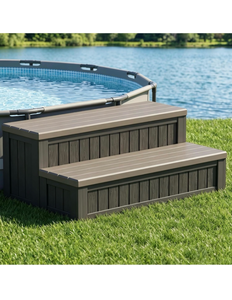 lot 258 image: Plastic Hot Tub Steps with Storage, Spa Steps Outdoor Stairs, 36.6 Inches Long - Non-Slip All Weather Top & Feet, 32 Gallon Capacity, Waterproof for PorchRVDeck, BlackGray - Retail $100