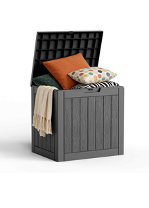 lot 265 image: 36 Gallon Outdoor Deck Box, Lockable Waterproof Outdoor Storage Boxes For Garden Tools,Indoor Cushions,Accessories Outside Storage Resin Weatherproof Container(Black) - Retail $35