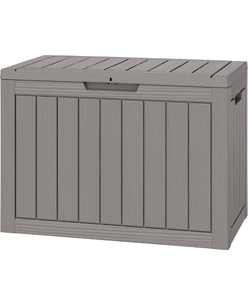lot 267 image: Outdoor Storage Waterproof Deck Box for Patio (50 Gallon, Grey)Lockable Outside Storage Boxes for Cushion, Resin Weatherproof Garden Storage Bin, Package Delivery Box - Retail $60