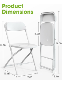 lot 269 image: Pureegg 4-Pack White Heavy-Duty Folding Chairs, 31.5 x 17.3 x 19.3Heavy-Duty Plastic & Metal, 440 lbs Capacity, Foldable, Lightweight, Indoor, Outdoor, Parties & Events - Retail $90