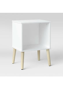 lot 279 image: White Nightstand with Wood Legs 22.87 H x 16.57 W x 13.6 D - Retail $100