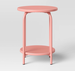 lot 282 image: Pink Round Side Table with Lower Shelf  - Retail $100