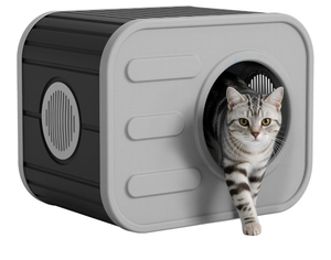 lot 301 image: Insulated Outdoor Cat House Waterproof, BlueWeatherproof Plastic Shelter for Feral & Stray Cats, Camera-Shaped Entrance, Easy Assembly - Retail $40