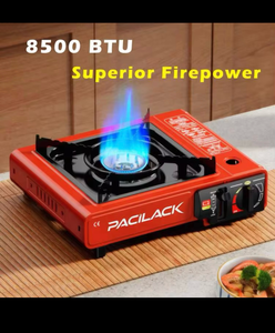 lot 302 image: Portable Camping Stove - with Carrying Case Great for Emergency Preparedness Kit, High Quality And Durability, Ideal for Camping Cooking, Outdoor Barbecues And Rvs Red - Retail $35