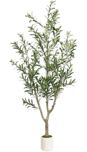 lot 329 image: Faux Olive Tree 6ft with Sturdy White Planter, Artificial Olive TreeOlive Trees Artificial Indoor with Olive Branches and Lifelike Fruits - Fake Olive Tree for Home Office Living Room Decor - Retail $65