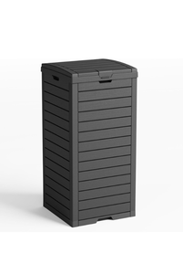 lot 340 image: 38 Gallon Outdoor Trash Can with lid,Waterproof,UV-Resistant Resin Garbage Can,Lockable Lid and Drip Tray,Trash Bin for Patio,Kitchen, Backyard and Deck(BLACK) - Retail $65