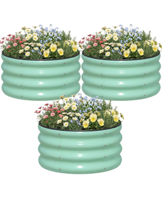 lot 355 image: 3 Pcs 2x2x1ft Round Galvanized Raised Garden Bed Kit Outdoor, Metal Planter Box for Planting Plants Vegetables, Green - Retail $60