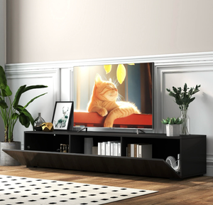 lot 356 image: Black Modern Entertainment Center - WallMounted Floating Tv Stand, Melamine Finish For Living Roombedroom Media Console - Retail $335
