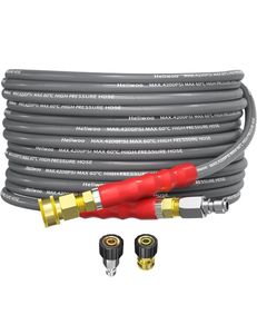 lot 359 image: 14���� Pressure Washer Hose 25FT, Steel Wire Biaided Hose 4200PSI38���� Quick Connect, Commercial Grade Kink Resistant Power Washer Extension Hose, Flexible Replacement Hose Adapter Set - Retail $45