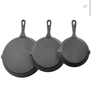 lot 360 image: Pacilack 3-Piece Cast Iron Skillet Set 6 8 10 Inch Pre-Seasoned Heavy Duty Frying Pan with Heat Resistant Handle Oven Safe for Gas Electric Induction Stovetop Black Cookware - Retail $50