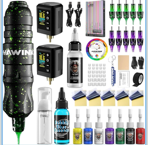 lot 371 image: HAWINK Tattoo Gun Kit with Power Supply LCD digital 1600mAh 2PCS Tattoo Battery - Retail $60
