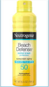 lot 377 image: Neutrogena Beach Defense Sunscreen Spray, SPF 50, 6.5 ozFace & Body, Broad Spectrum for UVAUVB Protection, Lightweight Sunscreen, Water-Resistant up to 80 Minutes, Beach-Strength - Retail $10