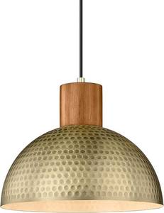 lot 2409 image: $61 ELYONA Vintage Pendant Light, 12 Brushed Brass Hammered Metal & Wood