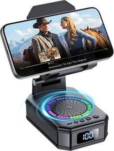 lot 2431 image: Cell Phone Stand with Wireless BT Speaker, LEDs, 4-in-1 Holder, Fast Charge
