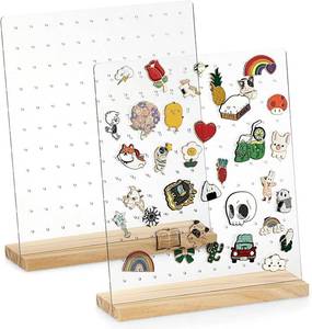 lot 2447 image: JUXYES Pack of 2 Clear Acrylic Enamel Pin Display Stand with Wooden Base