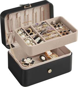 lot 2455 image: SONGMICS Travel Jewelry Organizer, 2-Layer Portable Jewelry Box Case