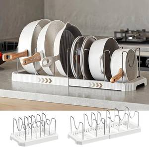 lot 2464 image: Expandable Pot & Pan Organizer Rack, 7-Divider Lid Holder, White