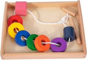 lot 2478 image: Adena Montessori Wooden Lacing Bead Set with Tray, 1-3y
