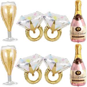 lot 2486 image: Bachelorette Balloons Set - 2 Champagne Bottles, 2 Glasses, 4 Ring Balloons