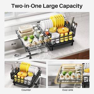 lot 2497 image: Expandable Dish Drying Rack for Kitchen Counter, Stainless Steel, Black