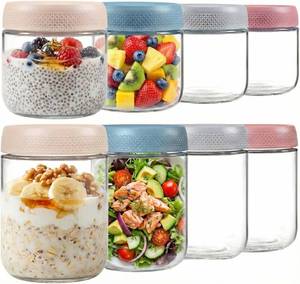 lot 2498 image: ColoVie Glass Meal Prep Jar Set, 8 Pack Overnight Oats Containers with Lids