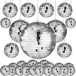 lot 2503 image: 54 Pcs Disco Ball Hanging Decor - Mini Silver Mirror Ball Cake Topper