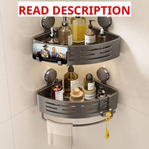 lot 2512 image: VOLPONE Corner Shower Caddy with Suction Cup, 2-Pack, Gray
