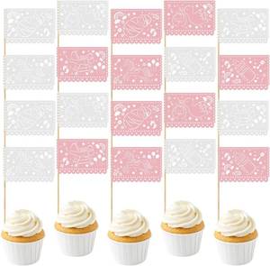lot 2544 image: Mifoci 80 Pcs Cielito Lindo Baby Shower Cupcake Toppers Papel Picado