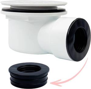 lot 2577 image: Low Profile 2 PVC Shower Drain Assembly, Side Outlet, Perforated Strainer