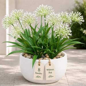 lot 2581 image: Artificial Agapanthus, 18.6 Tall, 8-Stem UV-Resistant Outdoor Plant, White