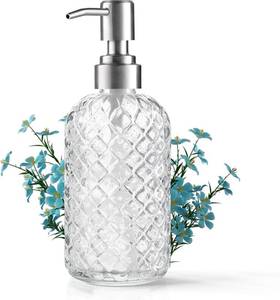 lot 2582 image: Kaishun 14 OZ Refillable Glass Soap Dispenser for Hand Soap & Lotion, Clear
