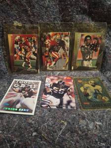 lot 26 image: Lot of 6 Football Trading Cards Upper Deck Topps - Ricky Waters, Andre Rison, Junior Seau, Warren Moon