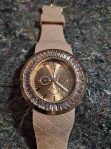 lot 210 image: Chronograph Watch with Pink Band and Gold-Tone Case