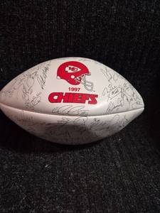 lot 229 image: Kansas City Chiefs 1997 Team Signed Football Wilson NFL - Replica