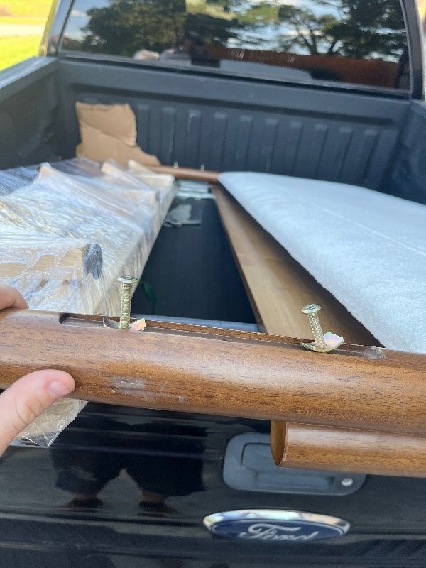 lot 12 image: King Sized Beautiful Solid Wood Bed Frame - Wood Board Slates - Side BoardsFootboardHeadboard Included - Plush White Design - Scuffs on edges