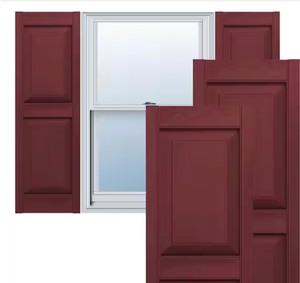 lot 155 image: 14-34 in. x 63 in. Lifetime Vinyl Standard 2 Equal Raised Panel Shutters Pair Wineberry Retails $90