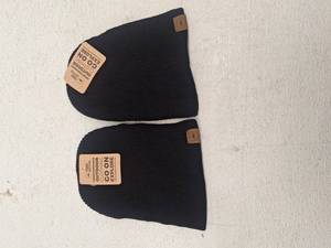 lot 10070 image: Black Knit Beanies with Leather Patch (2-Pack)