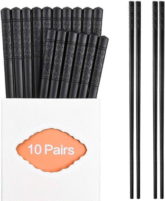 lot 66580 image: 10 Pairs Fiberglass Chopsticks Family Set, ONEHERE Reusable Chinese, Japanese, Korean Chop sticks, Dishwasher Safe, Non-slip, for Sushi, Noodles, Food, Hotpot& Cooking, 9.5 inches, Classic Black