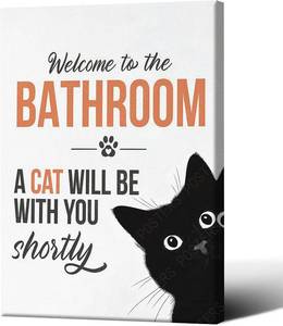 lot 68192 image: 16L x 24W ZTCYBWH Welcome To The Bathrooma Cat Poster Canvas Print Will Be With You Shortly Bathroom Signs Canvas Eclectic Wall Art Poster Wall Decor Pet Kitten Decor 16X24 in Unframed