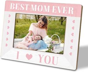 lot 68196 image: Mom Christmas Gifts from Daughter Son, Best Mom Ever Gifts Picture Frame, Fitting a 4 x 6 Inch Photo, Display on Table Top Desk, Mother Wooden Picture Frame