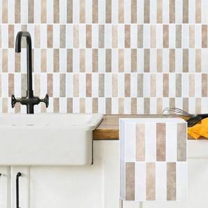lot 68228 image: 11.4 x 10 Feifeiya 5 Sheets Peel and Stick Backsplash 11.4 x 10 3D Adhesive Peel and Stick Tile Wall Panels Checkered Waterproof Renter Wall Tile for Kitchen Bathroom Fireplace, Beige and White